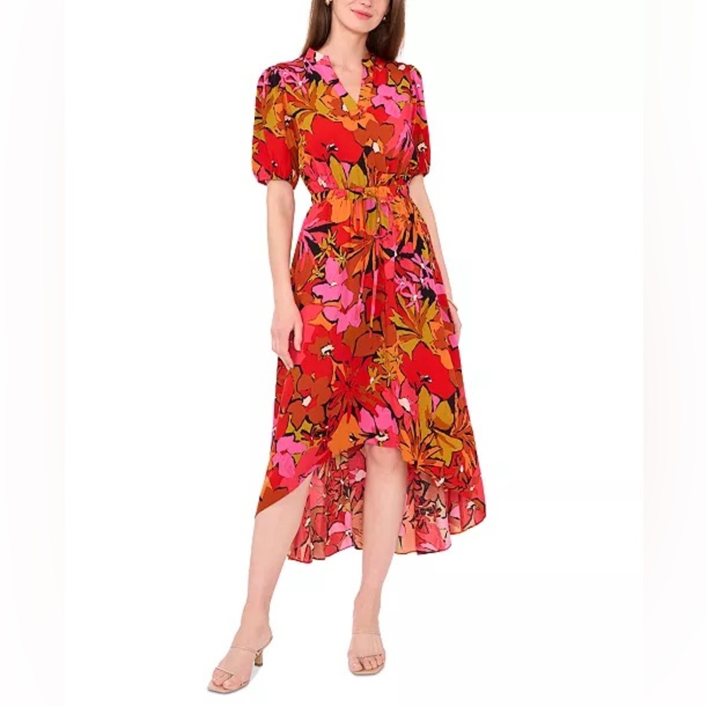 MSK Floral Red and Pink Maxi Dress
